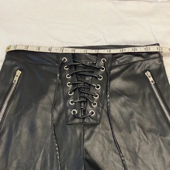 NWT Misguided Black, faux, leather lace up front flare leg pants - Picture 9 of 12